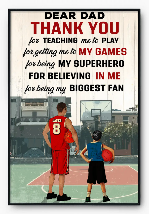 Custom Personalized Basketball Poster, Canvas with custom Name, Number & Appearance, Dear Dad, Thank You For Teaching Me To Play, Soccer Gift, Gifts For Soccer Players, Sport Gifts For Son, Soccer Lover Gifts NHT0529C04DP