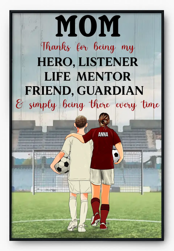 Custom Personalized Soccer Poster, Canvas with custom Name, Number & Appearance, Thanks For Being My Hero, Gifts For Mom, Soccer Poster, Soccer Room Decor, Soccer Wall Decor LLL0530C02SA