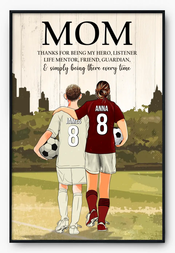 Custom Personalized Thanks For Being My Hero Soccer Poster, Canvas with custom Name, Number & Appearance, , Gifts For Mom, Mother, Coach, Soccer Poster, Soccer Room Decor, Soccer Wall Decor, Soccer Poster Ideas NHT0530C06DP