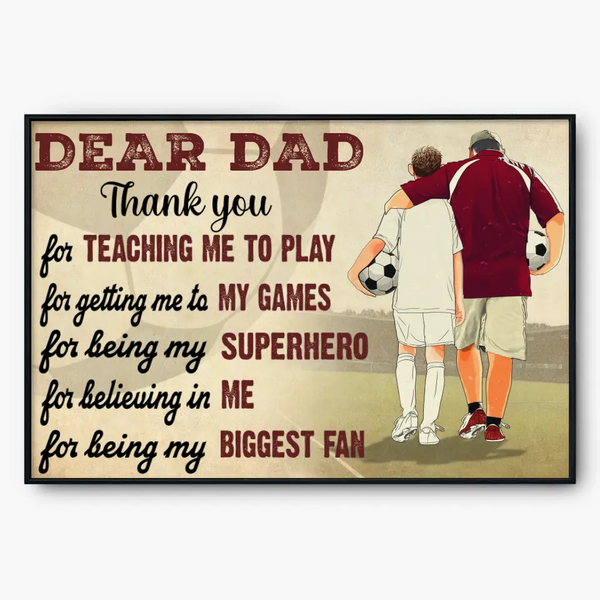 Custom Personalized Soccer Poster, Canvas with custom Name, Number & Appearance, Dear Dad, Thank You For Teaching Me To Play, Soccer Gift, Gifts For Soccer Players, Sport Gifts For Son, Soccer Lover Gifts LLL0605C01HV