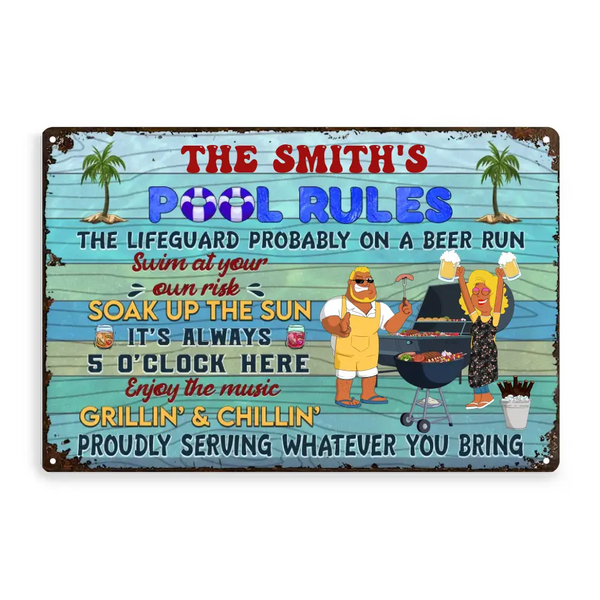 Custom Personalized Bbq Pool Rules Metal Sign, Bbq Metal Sign, Gifts For Bbq Lovers To Decoration LTT0615C01HV