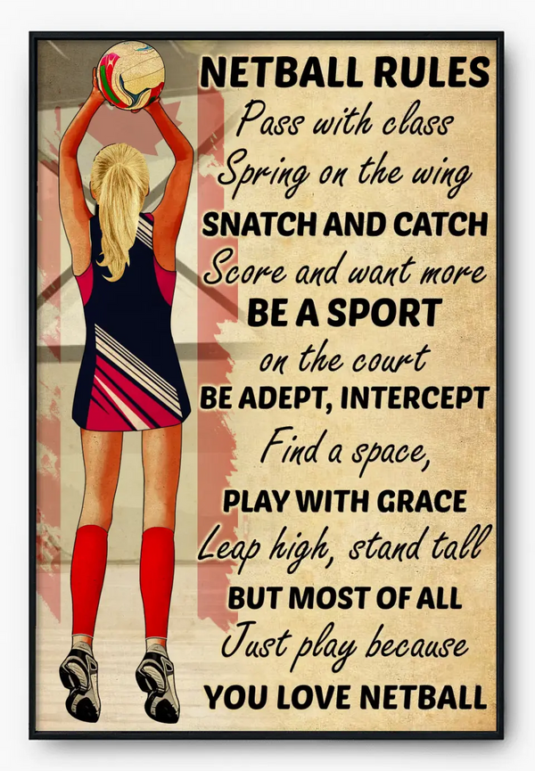 Custom Personalized Netball Rules Poster, Canvas, Gifts For Netball Daughter, Player NHT0529C06SA