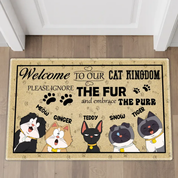 Welcome To Our Cat Kingdom, Custom Personalized Cat Doormat, Cat Doormat, Gifts For Cat Lovers HTL0616C01HV