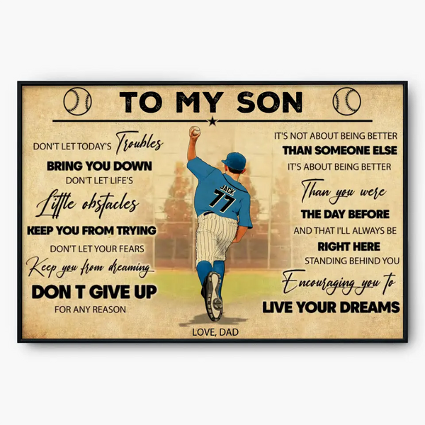 Custom Personalized To My Son Baseball Poster, Canvas, Birthday, Anniversary, Graduation, Back To School, Christmas Gift For Baseball Players, Son NHT0623C01SA
