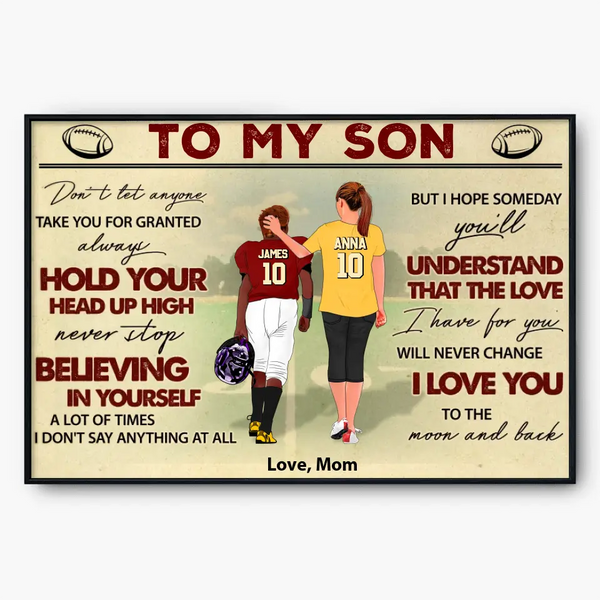 Football Poster, Canvas with custom Name, Number & Appearance, American Football Gift, Gifts For American Football Players, Sport Gifts For Son, Football Lover Gifts Lovers LLL0703C01SA