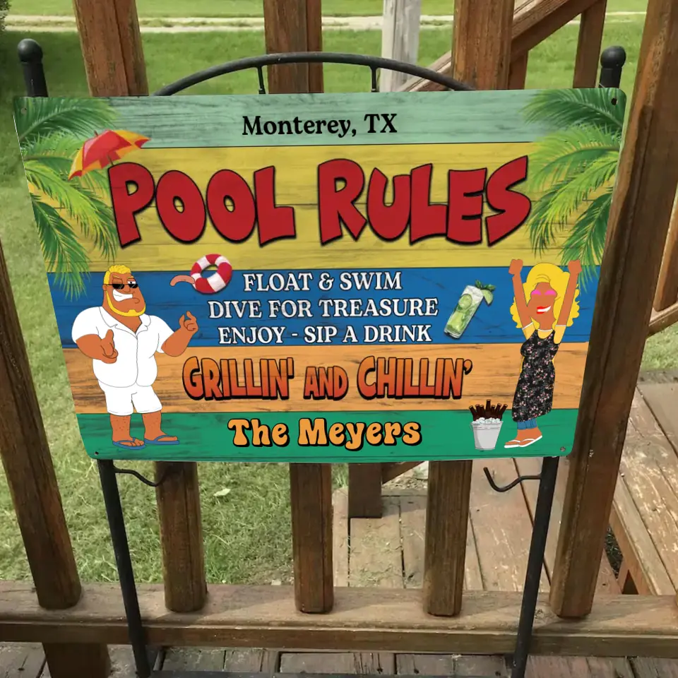 Custom Personalized Pool Rules Chillin' Decor Classic Metal Sign, Home ...