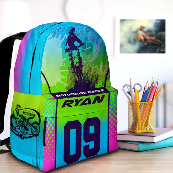 Motocross Prism Personalized Premium Kids Backpack, Back To School Gift Ideas, Backpack Boys, Dirt Bike, Motocross Backpack for Kids, School LTT0711C03DP