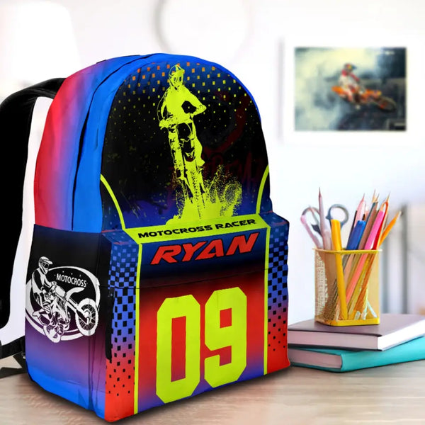 Motocross Red-Blue-Green Personalized Premium Kids Backpack, Back To School Gift Ideas, Backpack Boys, Dirt Bike, Motocross Backpack for Kids, School LTT0711C03DP