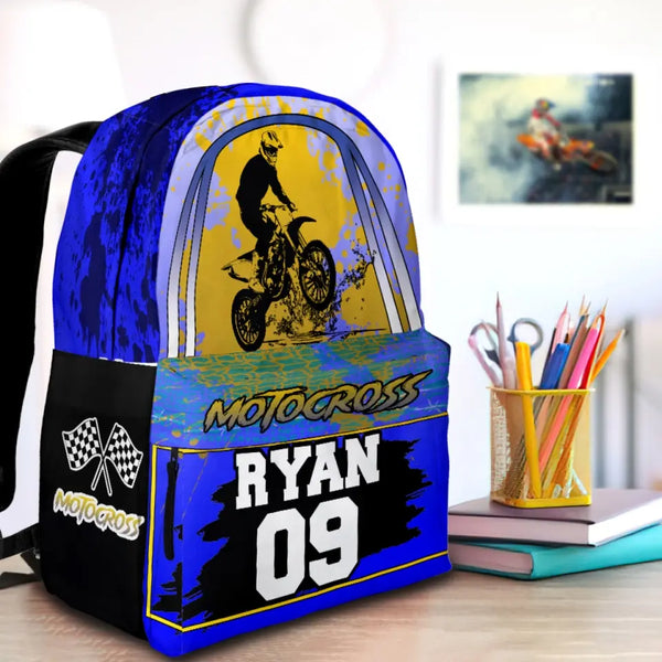 Motocross Dirt Bike (black-blue-yellow) Personalized Premium Kids Backpack, Back To School Gift Ideas, Backpack for Kids, Dirt Bike, Motocross Backpack for Kids, School LTT0712C01HV
