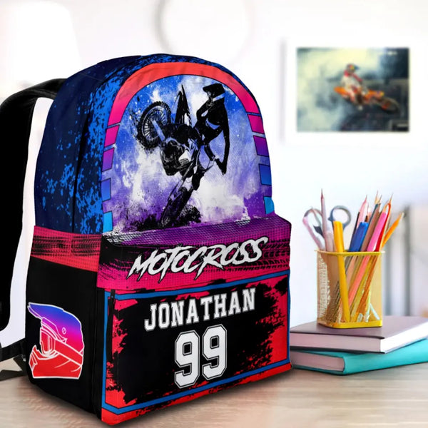 Motocross Red Blue Black Personalized Premium Kids Backpack, Back To School Gift Ideas, Backpack Boys, Dirt Bike, Motocross Backpack for Kids, School LTT0711C01SA