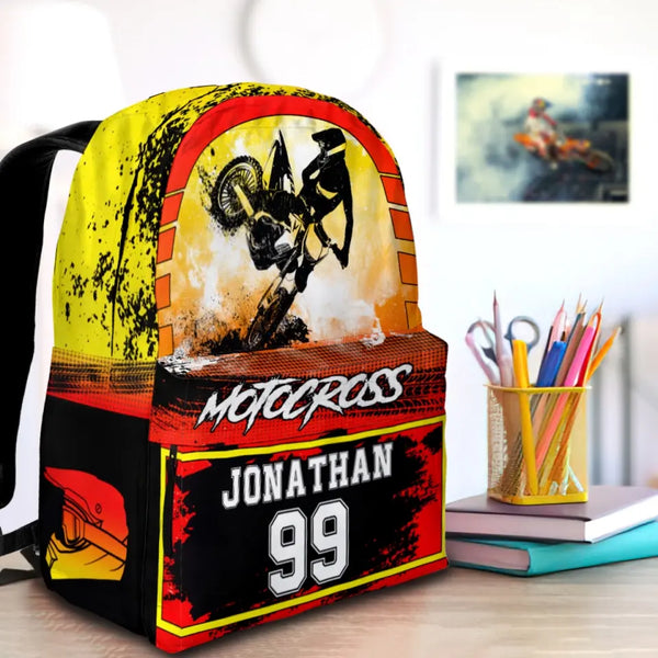 Motocross Red Yellow Black Personalized Premium Kids Backpack, Back To School Gift Ideas, Backpack Boys, Dirt Bike, Motocross Backpack for Kids, School LTT0711C01SA