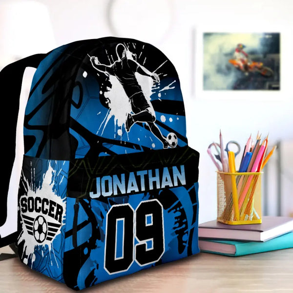Soccer Black-Blue Personalized Premium Kids Backpack, Back To School Gift Ideas, Custom Soccer Backpack for Kids, Backpack Boys, Soccer, Soccer Backpack for Kids, School  LTT0718C02DP