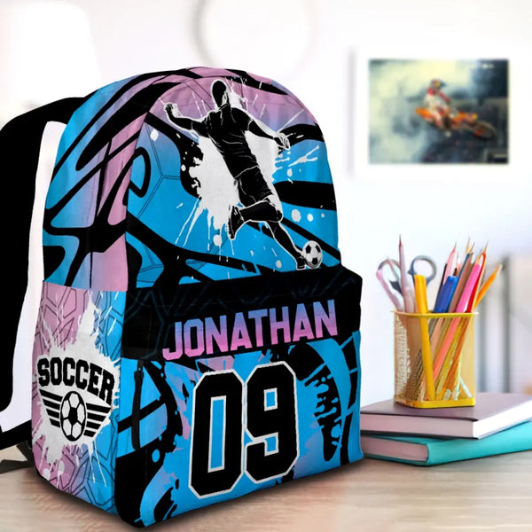 Soccer Blue-Pink Personalized Premium Kids Backpack, Back To School Gift Ideas, Custom Soccer Backpack for Kids, Backpack Boys, Soccer, Soccer Backpack for Kids, School  LTT0718C02DP