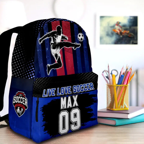 Soccer USA Black Blue Personalized Premium Kids Backpack, Back To School Gift Ideas, Custom Soccer Backpack for Kids, Backpack Boys, Soccer, Soccer Backpack for Kids, School  LTT0718C01HV