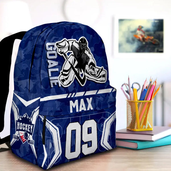 Ice Hockey Goalie Navi-White Personalized Premium Kids Backpack, Back To School Gift Ideas, Custom Backpack Kids, Ice Hockey Backpack for Kids, School  LTT0719C01DP