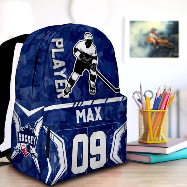Ice Hockey Player Navi-White Personalized Premium Kids Backpack, Back To School Gift Ideas, Custom Backpack for Kids, Ice Hockey Backpack for Kids, School  LTT0719C03DP
