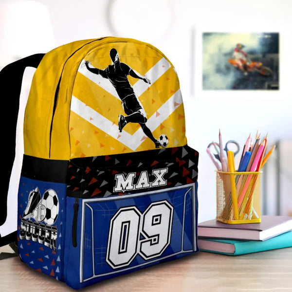 Soccer Dream White Blue Yellow Personalized Premium Kids Backpack, Back To School Gift Ideas, Custom Backpack for Kids, Soccer Backpack for Kids, School LTT0717C01HV