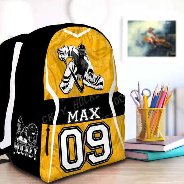 Ice Hockey Yellow Black Personalized Premium Kids Backpack, Back To School Gift Ideas, Custom Backpack for Kids, Ice Hockey Backpack for Kids, School  LTT0721C02HV