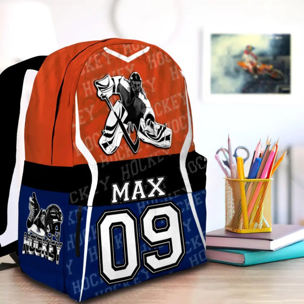 Ice Hockey Orange Black Personalized Premium Kids Backpack, Back To School Gift Ideas, Custom Backpack for Kids, Ice Hockey Backpack for Kids, School  LTT0721C02HV