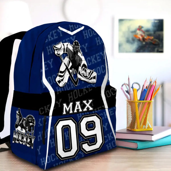 Ice Hockey Blue Black Personalized Premium Kids Backpack, Back To School Gift Ideas, Custom Backpack for Kids, Ice Hockey Backpack for Kids, School  LTT0721C02HV