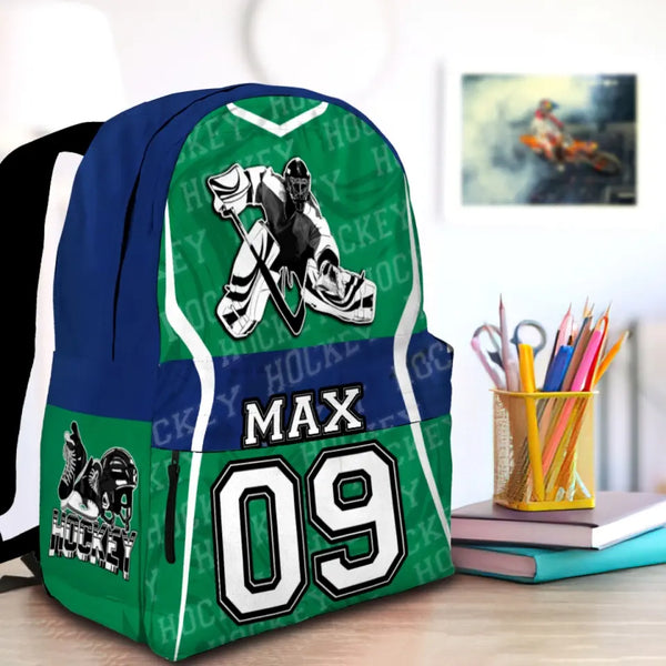 Ice Hockey Green Blue  Personalized Premium Kids Backpack, Back To School Gift Ideas, Custom Backpack for Kids, Ice Hockey Backpack for Kids, School  LTT0721C02HV