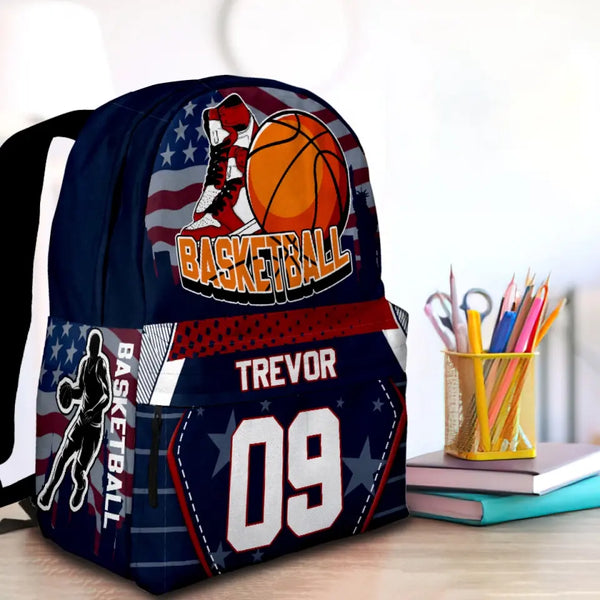 Basketball Red Blue Personalized Premium Kids Backpack, Back To School Gift Ideas, Custom Basketball Backpack for Kids, Basketball Backpack for Kids, School  LTT0725C02DP