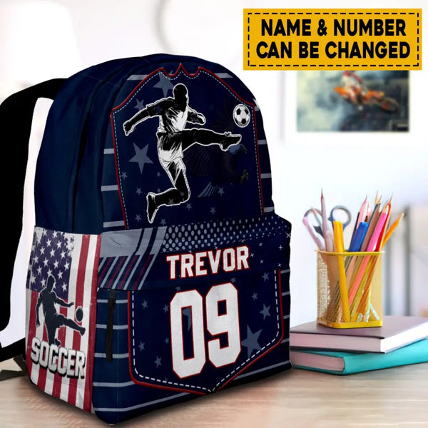 Soccer American Personalized Premium Kids Backpack, Back To School Gift Ideas, Custom Soccer Backpack for Kids, Backpack Boys, Soccer USA Backpack for Kids, School  LTT0725C01HV