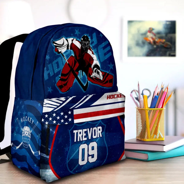 Ice Hockey Goalie USA Personalized Premium Kids Backpack, Back To School Gift Ideas, Custom Ice Hockey Backpack for Kids, Backpack Boys, Ice Hockey, Ice Hockey Backpack for Kids, School  LTT0726C01DP