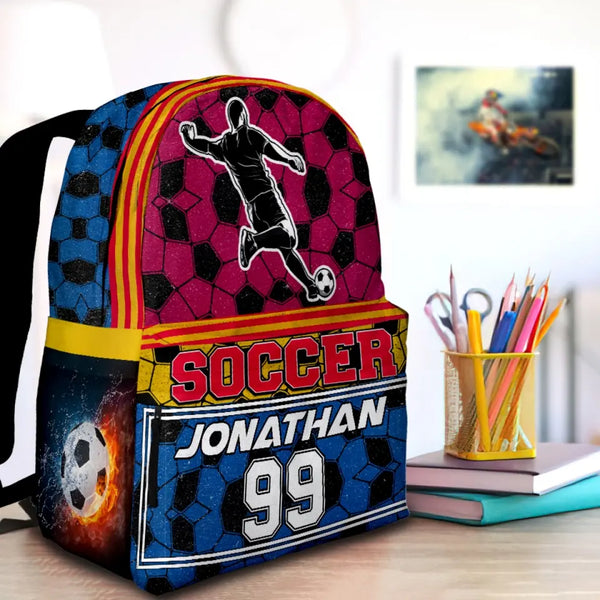 Soccer Player Blue Red Yellow Personalized Premium Kids Backpack, Back To School Gift Ideas, Custom Soccer Backpack Kids, Soccer Backpack for Kids, School LTT0717C02SA