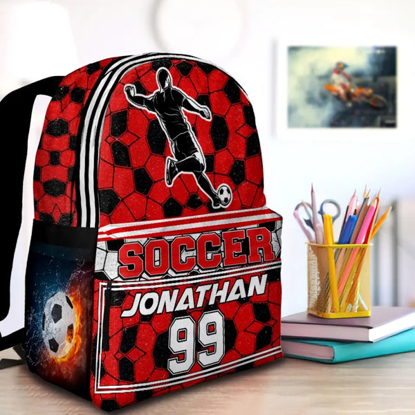 Soccer Player Red White Personalized Premium Kids Backpack, Back To School Gift Ideas, Custom Soccer Backpack Kids, Soccer Backpack for Kids, School LTT0717C02SA