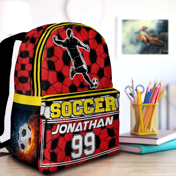 Soccer Player Yellow red Personalized Premium Kids Backpack, Back To School Gift Ideas, Custom Soccer Backpack Kids, Soccer Backpack for Kids, School LTT0717C02SA