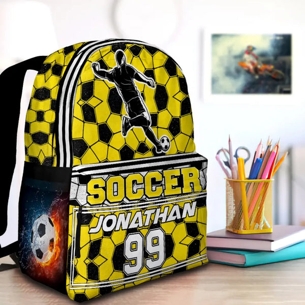 Soccer Player Yellow, Black Personalized Premium Kids Backpack, Back To School Gift Ideas, Custom Soccer Backpack Kids, Soccer Backpack for Kids, School LTT0717C02SA