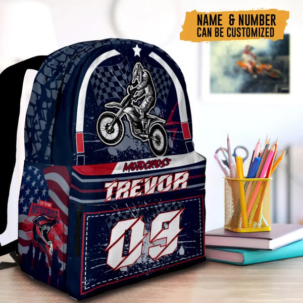 Motocross USA Personalized Premium Kids Backpack, Back To School Gift Ideas, Custom Backpack Kids, Dirt Bike Backpacks, Backpack for Kids, School LTT0727C01HV