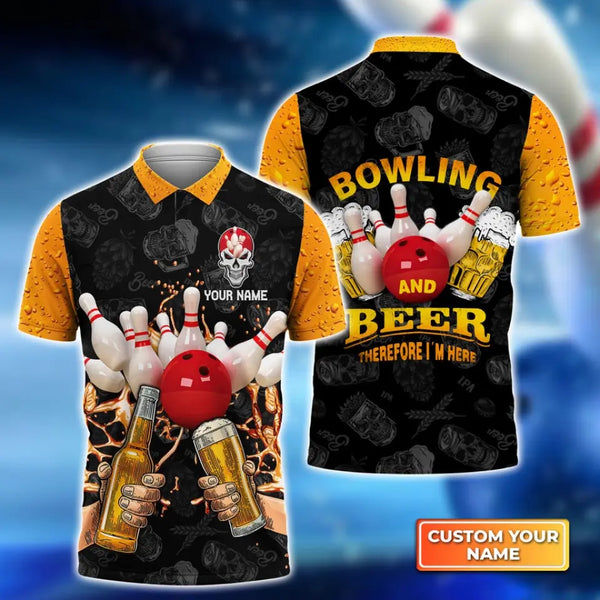 Bowling and Beer Therefore I'm Here Personalized Name 3D Polo Shirt HVTM02