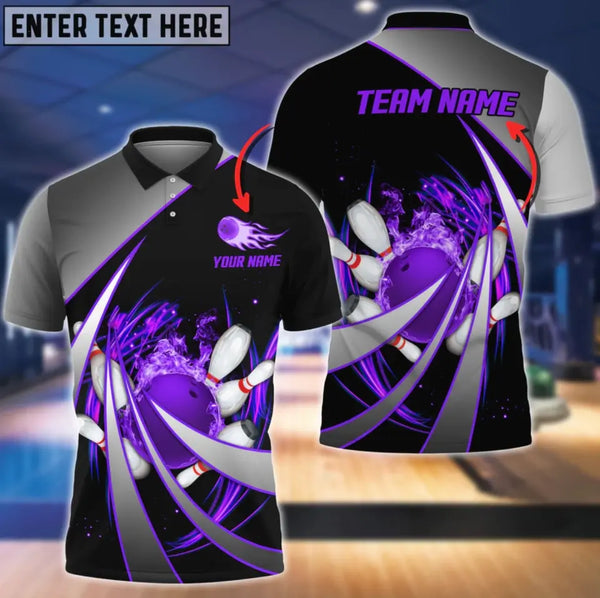 Flame Bowling And Pins Tornado Pattern Multicolor Option Customized Name 3D Shirt HVTM07