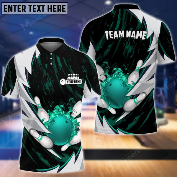 Bowling And Pins Fire Thunderstorm Multicolor Option Customized Name 3D Shirt HVTM15