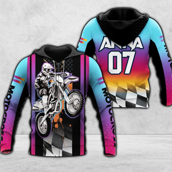 Custom Personalized Motocross Zip Hoodies Chromatic, Gift For Racer,Gift For Dirt Bike Racer, Gift For Team Men Women, Multicolor DPT1109C04DP
