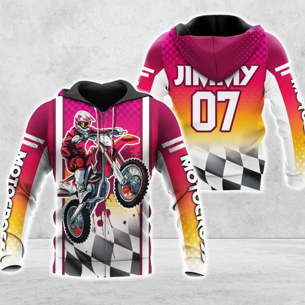 Custom Personalized Motocross Zip Hoodies Sangria, Gift For Racer,Gift For Dirt Bike Racer, Gift For Team Men Women, Multicolor DPT1109C04DP