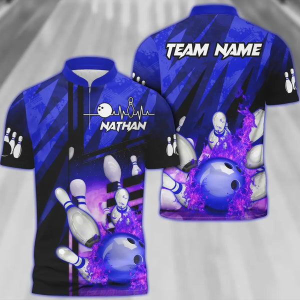 Custom Personalizes 3D Zipper Polo,  Bowling and Pins Abstract Grunge Texture, Multicolor Options, Perfect Gift for Bowlers, Gift for Team Men Women DPT0913C03DP