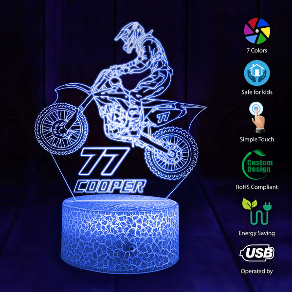 Personalized Motocross 3D Led Light with custom Name & Number, Dirt Bike Racing Night Lamp - NTB0105B02DP