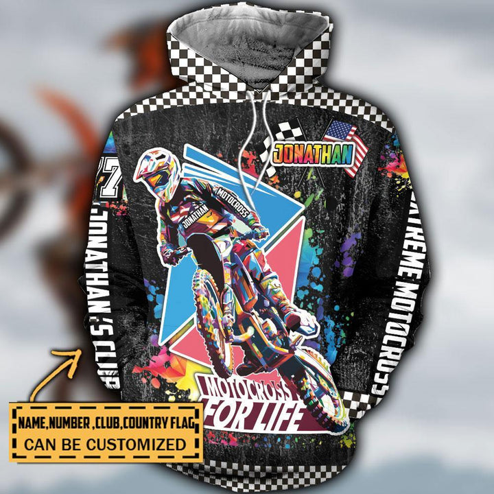 Motocross Racing Name Number Club & Country Flag Personalized Premium Hoodie Dbq0821A06Adp - Unitrophy