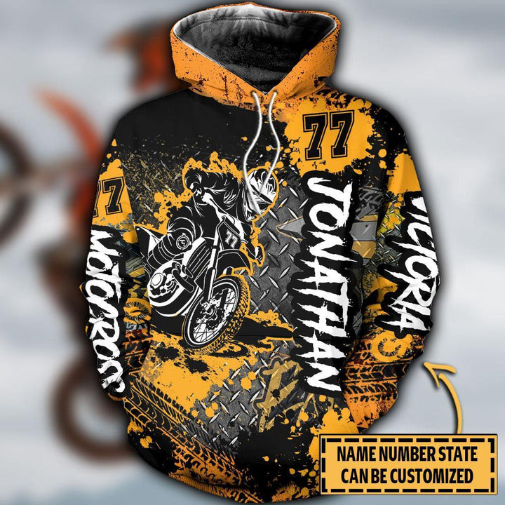 Motocross Racing Name Number & State Personalized Hoodie Dbq0824A25Sa - Unitrophy