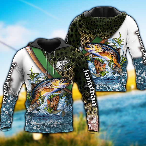 Personalized Trout Fishing All Over Print Apparel with custom Name, Fish Aholic - NNH0211B01SA02