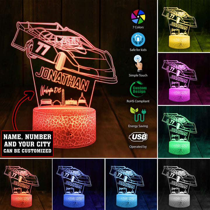 Dirt Track Racing Late Model Personalized 3D Led Light Thedp0701001 - Unitrophy