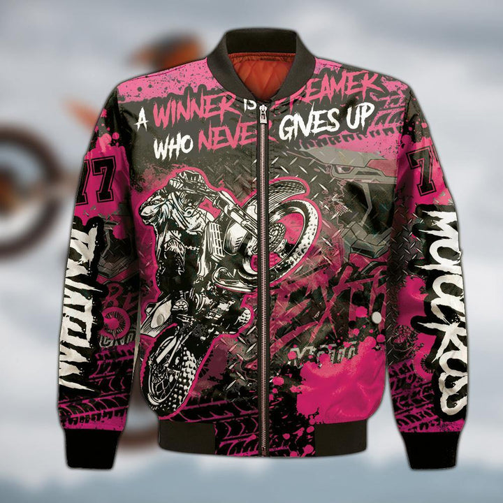 Motocross Racing Name & Number Personalized Fleece Bomber Jacket Dbq0824A02Dp - Unitrophy