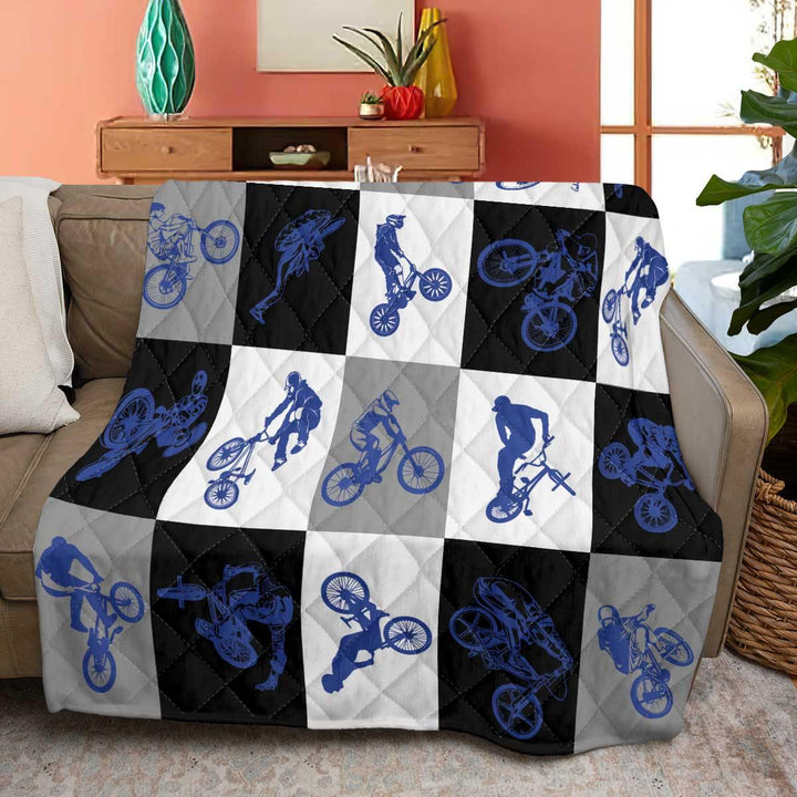 BMX  Freestyle Blue  Quilt Bedding Set - Unitrophy
