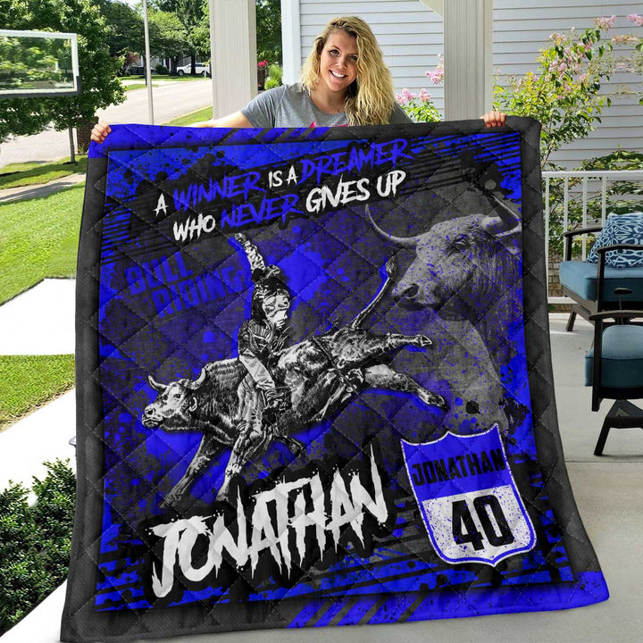 Bull riding Number Name Personalized Blue Quilt Bedding Set Thesa0723004 - Unitrophy
