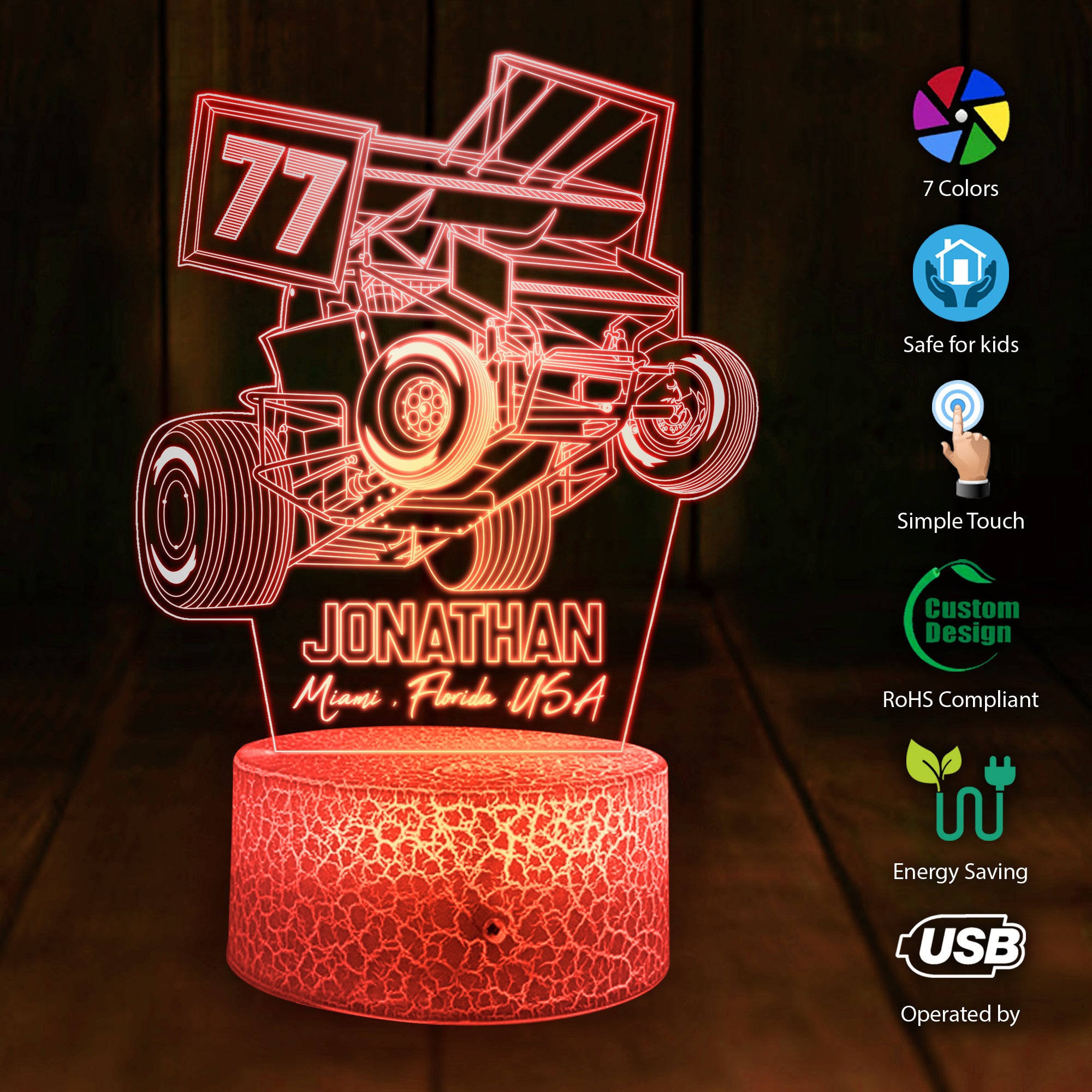 Sprint Car Racing Personalized 7 Colors Touching Change 3D Led Light T ...