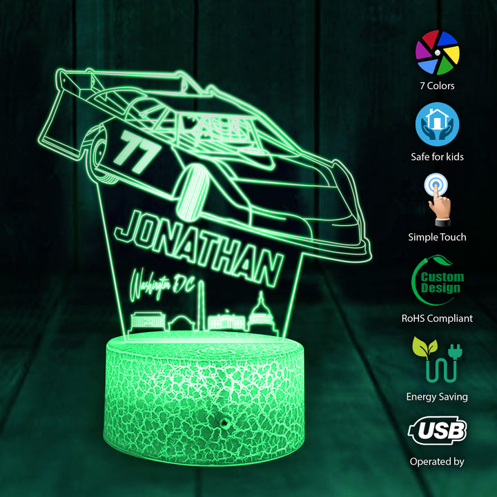 Dirt Track Racing Late Model Personalized 3D Led Light Thedp0701001 - Unitrophy