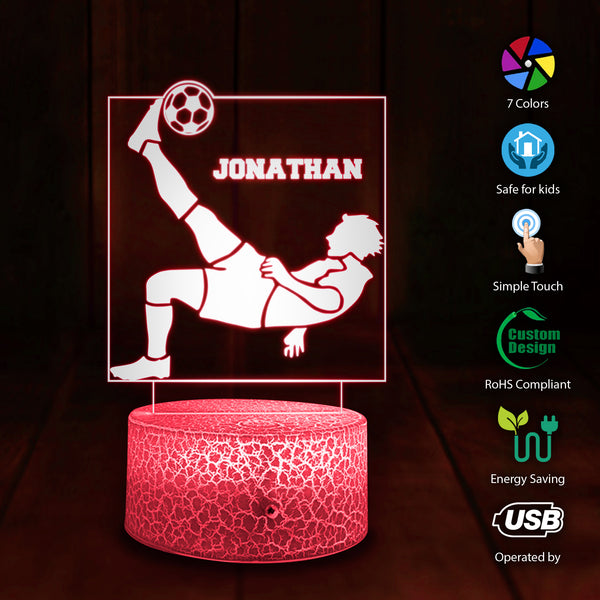 Custom Personalized Soccer 3D Led Light with custom Name, Sport Gifts For Son NTB0409B01
